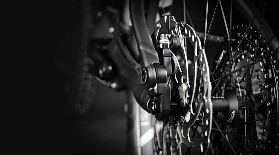 Close Up of Hydraulic Disc Brakes on Hardtail Mountain Bike