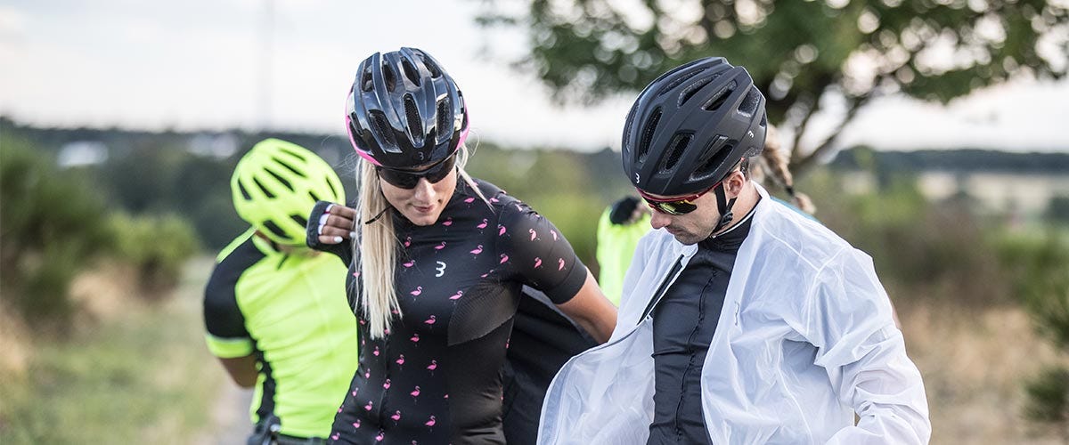 Cyclist wearing helmets