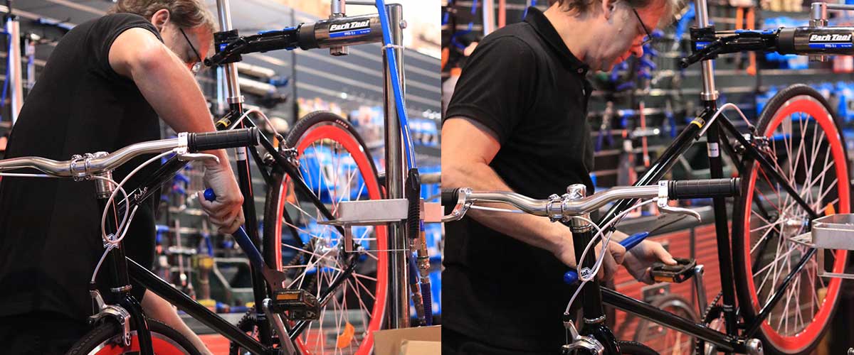 99 Bikes mechanic servicing bike